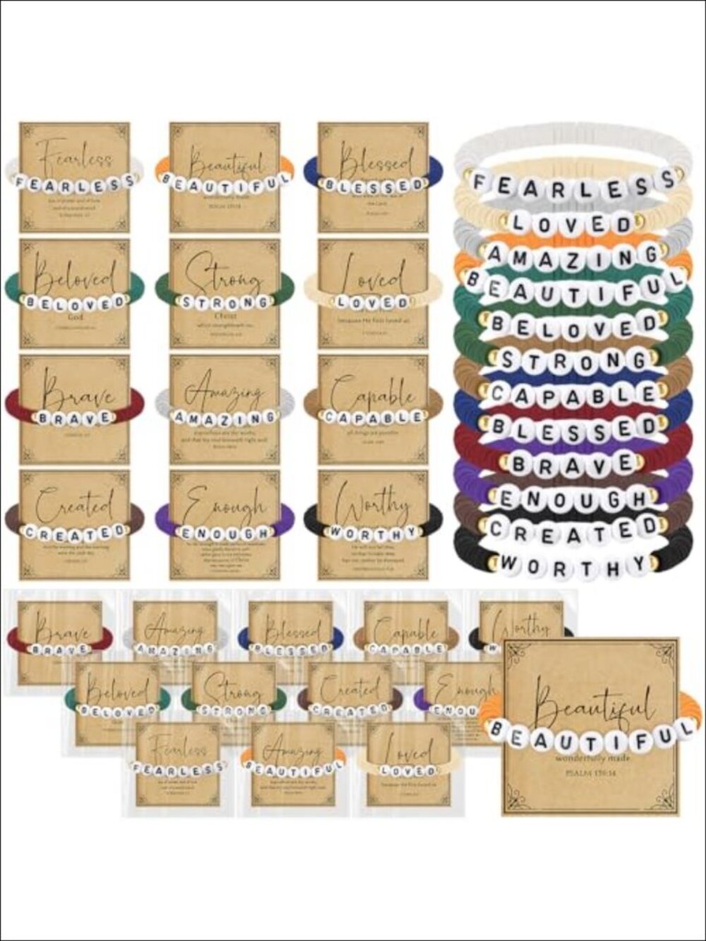 Christian Bracelet Set 24 Clay Wrap Bracelets with Bible Cards
